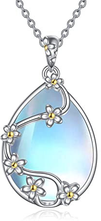 YAFEINI 925 Sterling Silber Mondstein Kette Halskette Filigrane Träne Blume Anhänger Halskette Schmuck für Damen Mädchen (I-Blume Mondstein Kette)