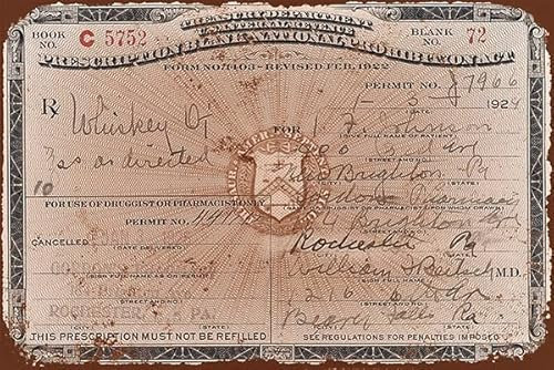 Prescription for Whiskey During Prohibition Vintage Look Reproduction Metal Tin Sign 8x12 Inch