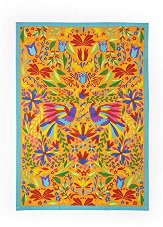 Excelsa Mexican Flowers Geschirrtuch, 100% Baumwolle, 70 x 50 cm, mit Knopfloch