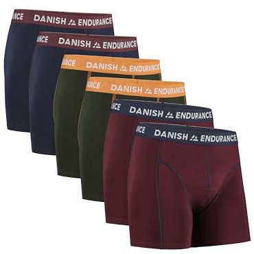 DANISH ENDURANCE 6er Pack Boxershorts Herren - Weiche Baumwolle, Unterhosen Männer mit Stretch, Bequem & Ohne Zettel Mehrfarbig (Marineblau/Bordeaux, Grün/Orange, Bordeaux/Marineblau) XL