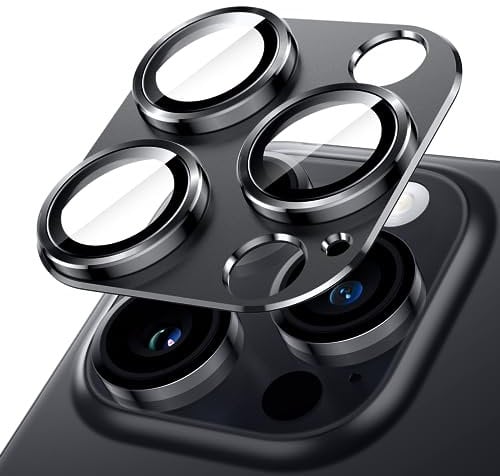 JETech Lente Fotocamera Protezione per iPhone 14 Pro 6,1 Pollici e iPhone 14 Pro Max 6,7 Pollici, Copertura Totale 9H Vetro Temperato Anello Cover, Piastra in Metallo Opaco (Nero siderale)