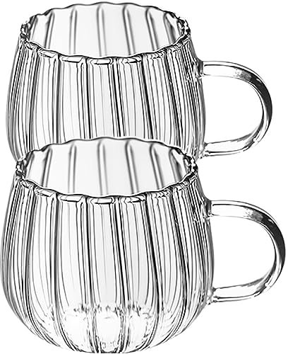 NUOBESTY Tazas De Cristal Con Forma De Calabaza Tazas Transparentes Con Forma De Calabaza Taza Para Beber Transparente Con Asa Taza De Agua De Vidrio Taza De Leche Para Té 350Ml 2 Uds.