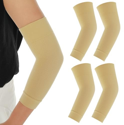 ASTER Lot de 2 paires de manchons de compression pour le travail, le volley-ball, les lymphœdèmes, les varices, les gonflements, les blessures au bras, le sport, beige, M