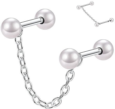 hengkaixuan 16G Helix Ohrringe 316L Knorpel Ohrstecker Silber Muschel Ohrringe Helix Barbell Barangle Kette Ohrring 12mm Ohrläppchen Ohrringe Helix Ohrstecker Knorpel Piercing Schmuck mit Perlen Bar