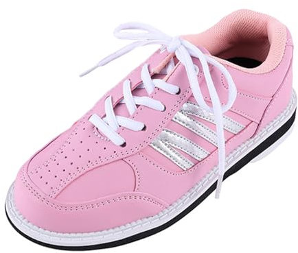 JiuQing Women's Bowling Shoes Breathable Sliding Sole Indoor Training Shoes,Pink,6 UK