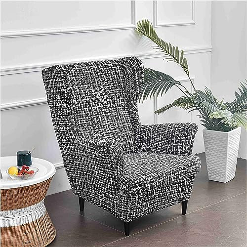 Hixingo 2-Teilig Ohrensessel Überzug, Strandmon Mode Sesselbezüge, Abnehmbar Polyester Ohrensessel Bezug, Anti-Rutsch Sesselschoner für Clubhaus Wohnzimmer Hotel (Kariert)