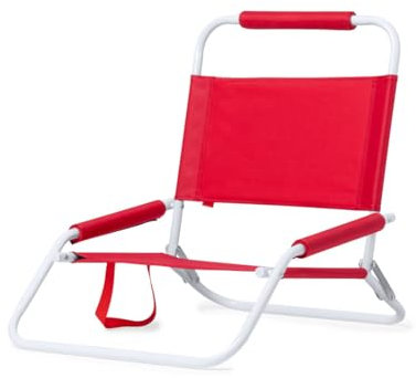 TIENDA EURASIA - Silla de Playa Plegable | Sillas de Playa | Ligera y Resistente | Estructura Metálica Blanca | Asas de Transporte | Reposabrazos y Reposacabezas Acolchado | 48 x 63 x 52 cm | (Rojo)