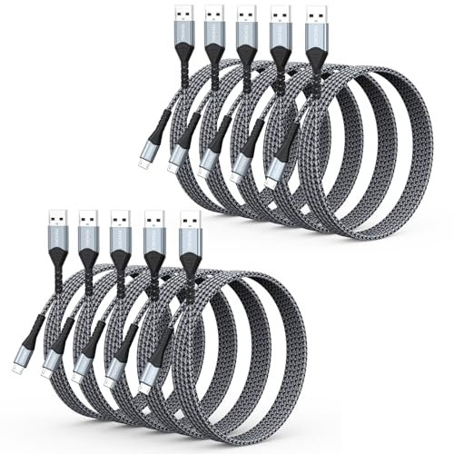 FEMORO Micro USB Cable 6Ft 10 Pack, USB Type A to Micro USB 2.0 480Mbps Data Transfer & 12W Charging Android Cord for Kindle PS4 Xbox One Smartphone and More MicroUSB Device