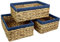 Rectangular Water Hyacinth Small baskets for storage Natural and Blue wicker basket shelves open Decorative gift box Small bathroom mini tray makeup bathroom Kitchen organiser (3, Large 32cm)