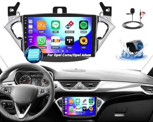 OiLiehu 4+64G Android 13 Autoradio 2 Din für Opel Corsa 2015-2019/Opel Adam 2013-2016 CarPlay Android Auto 9'' Autoradio mit Bildschirm Navi WiFi Bluetooth Mirror Link FM RDS DSP/EQ SWC+Rückfahrkamera