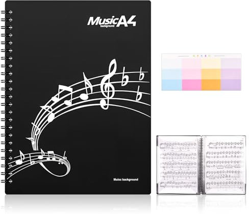 A4 60 Pages Music File Folder Modify Piano Score Mark Music Clef Sheet, Storage Documents Holder Bag, Blank Plastic Concert Choral Folder for Musicians and Band