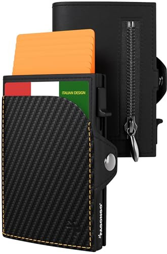 PAGO-POP Portafoglio Uomo Slim | Portacarte Tascabile, Porta Tessere Piccolo, Wallet in Nero carbonio