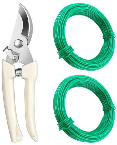 HENGBIRD 2 Pezzi 2mm X 15M Filo di Ferro Modellabile, Fil di Ferro Modellabile con 1 Forbici Potatura in Acciaio Inox, Morbido Filo Ferro Plastificato Verde per Fissare e Sostenere le Piante