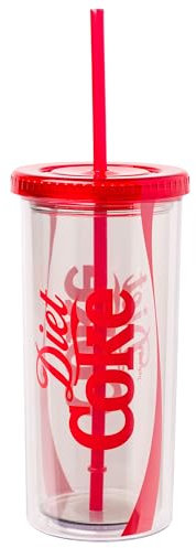 Silver Buffalo Coca-Cola Diet Coke Logo 590 ml tazza di plastica alta fredda con coperchio e cannuccia