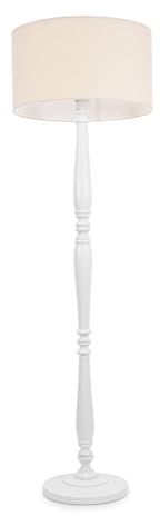 ValueLights | Traditional White Wood Candlestick Floor Lamp with Cream Fabric Drum Shade for Living Room | Floor Lamps, Home Décor & Improvement Essential | Included LED Bulb