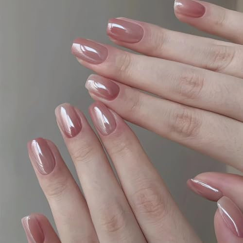 DMQ Medium Ombre Square Nails, 10Pcs Pink White Gradient False Tips, Handmade Press-On, Full Cover Stick-on Art