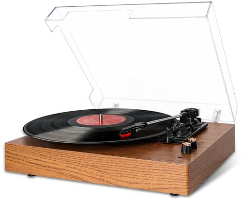 VIFLYKOO Giradischi Bluetooth 3 Velocità 33/45/78 RPM Giradischi con Casse Stereo, Registra da Vinile in Digitale, Lettore di Dischi Lettore Vinile, Supporto LP/Aux-in/RCA/USB/Cuffie