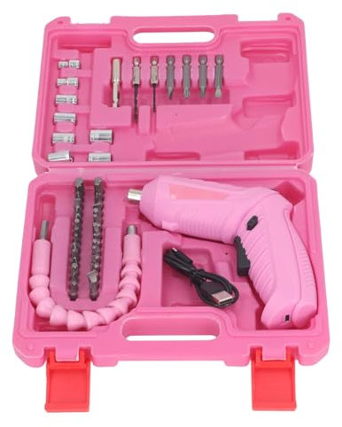 Elektro-Schraubendreher-Set, 3,6 V Rosa Akkuschrauber, CW CCW 180° Drehbarer Kraft-Schraubendreher-Satz mit LED-Licht, Zusammenklappbar, Umfangreiches 48-teiliges Set