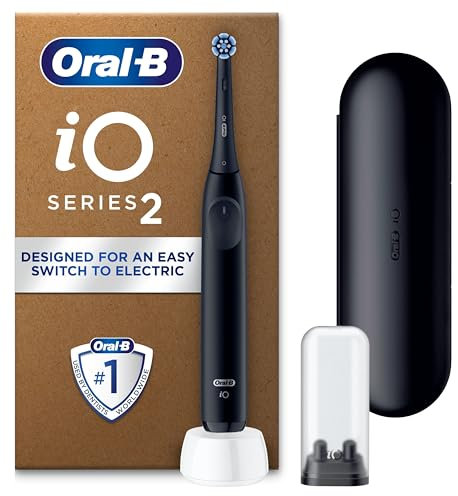 Oral-B iO2 Electric Toothbrush, 1 Gentle Care Toothbrush Head, 1 Travel Case, 1 Travel Refill Holder, Oral B Toothbrush Adults (Night Black), Designed by Braun