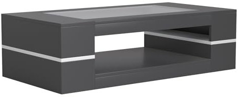 KEEPREAPER Couchtisch Glas schwarz, Wohnzimmertisch rechteckig mit stauraum modern für Wohnzimmer, 120x60x35cm