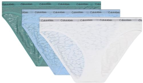 Calvin Klein Women's 3 Pack Low Rise Bikini Briefs, Multicolor (Slate Turqouis/Frozen Fjord/White), XS