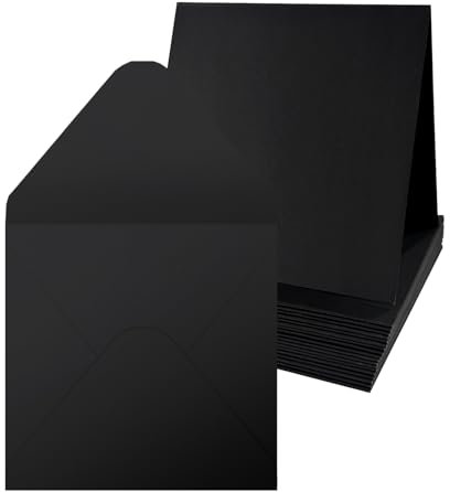 20 Set 6x6 inch Schwarz Vlanko Karten mit Briefumschläge, 100gsm Umschläge 300gsm Faltkarten für Grußkarten, Einladung, Geburtstagskarten, Dankeskarten - 15,2 x 15,2 cm