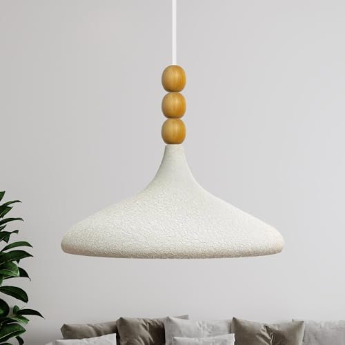 bamyum Champion Madera Lámpara de Cocina, Lámpara Techo Colgante Vintage, Lámpara de Techo con Pantallas de 35 cm y Lámpara de Isla de Cocina de Metal de Lámparas de Techo Blanco