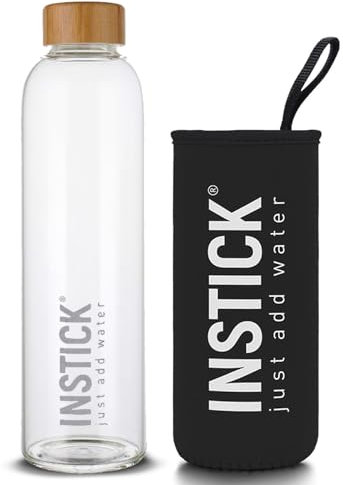 INSTICK Glasflasche 750 ml – BPA-freie Trinkflasche mit Schutzhülle – Auslaufsicher & wiederverwendbar – Für Heiß- und Kaltgetränke – Ideal für Sport, Reisen & Outdoor