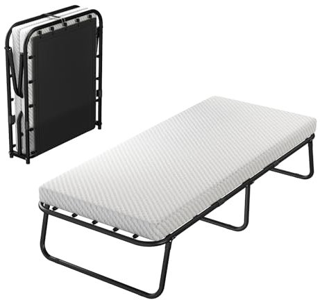 HavenGlide Klappbett 80x190 cm Gästebett Klappbar mit Matratze für Erwachsene - Höhe 33 cm mit Stauraum unter dem Bett, Bettgestell Reisebett Faltbares Bettrahmen Metallbett, Geräuschlos, Schwarz