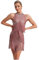 Loodgao Donna Frange Robe De Bal Sexy sans Manches Robe Latino Américaine avec Strass Body De Gymnastique Artistique Tenue Danse Rose poudré XS