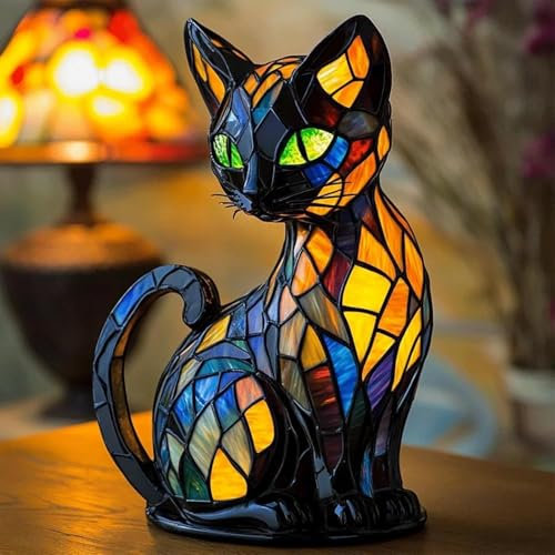 Katzenlampe, LED Mosaik Tiffany Katzenlampe, Lampe Katze aus Harz mit USB-Schalter, Schlafzimmerbeleuchtung & Heimdeko, Süßes und Lustiges Geschenk für Katzenliebhaber (Groß)