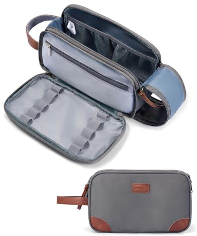 ECOHUB Kulturtasche für Herren, Wasserfest Reise Kulturbeutel mit Nasse Tasche & Sicherungsgurte, Recycelt Kosmetiktasche mit Doppelter Reißverschlussöffnung, Waschtasche Herren(Grau)