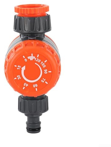 Mechanischer Gartenschlauch-Bewässerungs-Timer, batteriefrei, manuell einstellbar, 0-120 Minuten, Schnellanschluss für Outdoor-Wasserhahn, wassersparend, Schwarz und Orange, ABS (15 x 10 x 10 cm)