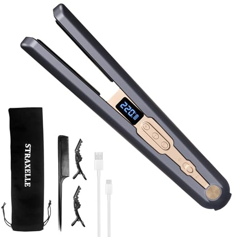 2 in 1 Glätteisen Locken und Glätten, 160°C-220°C Reise Glätteisen Kabellos 10000mAh Akku Haarglätter Tragbares mit LED Anzeige, 4 Einstellbare Temperaturen Haarglätter für Frauen Männer (Marineblau)