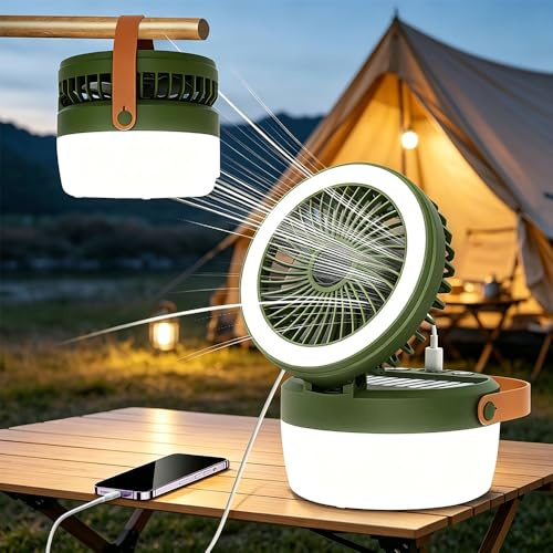 Mineup LED Campinglampe Solar, Camping Ventilator Mit LED-Licht, Solar Ventilator Mit Lüfter 4 Leuchtmodi Und 3 Windgeschwindigkeiten Für Camping, Abenteuer, Angeln, Blackout Notfallausrüstung