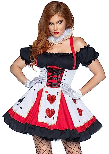 Leg Avenue 83409 - 2Tl. Hübsche Playing Karten Kostüm Set Mit Kleid Und Neck Piece Damen Fasching Karneval, S/M (EUR 36-38), Rot