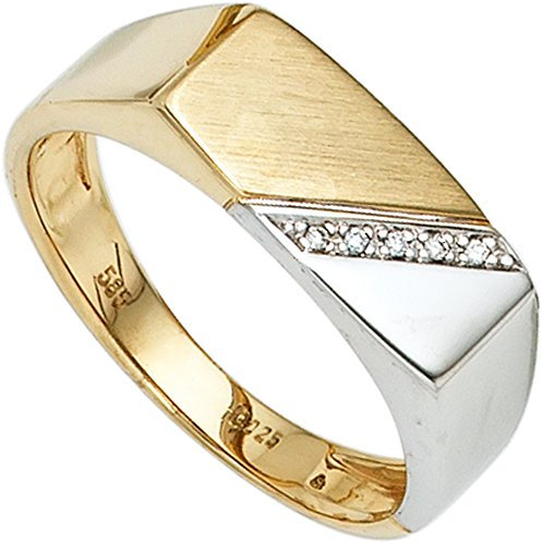 Jobo Herren Ring 585 Gold Gelbgold Weißgold bicolor 5 Diamanten Herrenring Größe 66