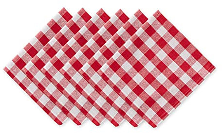DII Checkered Tabletop Collection 100% Baumwolle, maschinenwaschbar, rot, 20 x 20 (Set of 6), 6