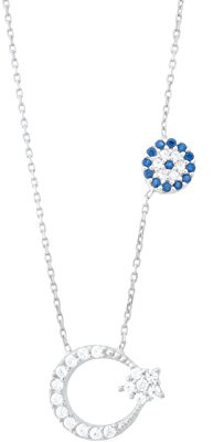 Remi Bijou - 925 Sterling Silber - Wunderschöne Halskette mit Anhänger 'Stern mit Mond' - blaues Auge Nazar Boncuk Ay Yildiz Halbmond Türkisch
