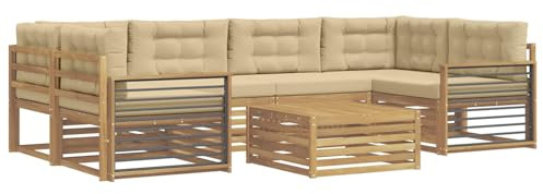 vidaXL Outdoor-Sofagarnitur mit Kissen 7 pcs Weiß und Beige Polyester, Gemütliches Outdoor-Set, modernes Lounge-Möbel, Garten-Sofa, tolle Terrassen-Sitzgelegenheit