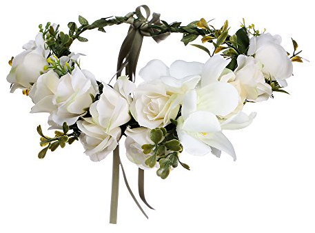 AWAYTR Blumen Stirnband Hochzeit Haarkranz Blume Krone, Elfenbein, Einstellbar