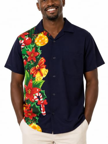 King Kameha Funky Hawaiihemd Herren Kurzarm Fronttasche Hawaii-Print Weihnachten Christmas Designs X-Mas