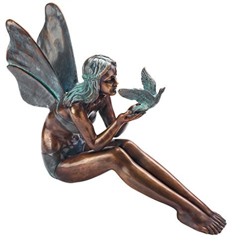Design Toscano SU47107 Vogel-Elfe, Gartenfigur aus Bronzeguss: Groß, Zweifarbig Bronze und Grünspan, 15.24 x 60.96 x 45.72 cm
