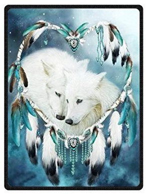YISUMEI Decke 125x200 cm Kuscheldecken Sanft Flanell Weich Fleecedecke Bettüberwurf Wolf Dreamcatcher Traumfänger