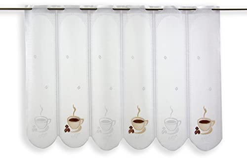 Clever-Kauf-24 Scheibengardine Kaffee Tasse Bedruckt Höhe 30cm, 45cm, 60cm oder 90cm | Breite der Gardine frei wählbar in 15cm Schritten | Gardine | Panneaux | (Höhe 45cm)