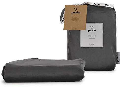 Panda® 100% Bamboo Organic UK Single Fitted Sheet, Urban Grey | Soft, Breathable, Antibacterial, Hypoallergenic | Luxury High Thread Count | Extra Deep Fitted Skirt | Moisture-Wicking | Easy Wash