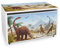 Leomark Holzspielzeugkiste auf Rädern, Höhe: 46 cm, Sitzbank mit Stauraum, Spielzeugkiste mit Deckel, XXL Kinderbank - Truhenbank für Kinder, weiße Aufbewahrungsbox 91L (Dinosaurier Jurassic)