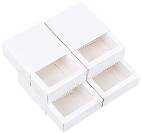 BENECREAT 30 Pack Kraftpapier Schubladenbox 8.5x8.5x3.5cm Weißer Seifenschmuck Kleine Geschenkboxen zum Verpacken von Geschenken, Weihnachten, Hochzeit, Partyartikel