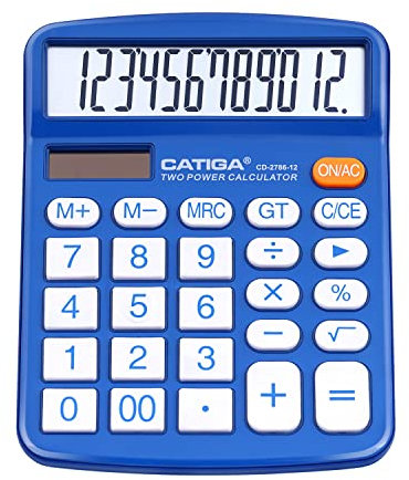 CATIGA Tischrechner 12-stelliger mit großem LCD-Display, sensitiven Tasten, Solar und Batteriebetrieb, Kompakt, leistungsstark und vielseitig, Standardfunktion für Büro, Haus, Schule, CD-2786