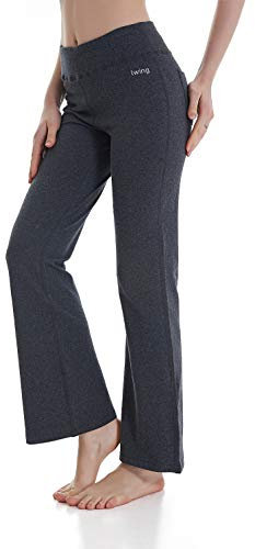 Iwing Damen Bootcut Hohe Taille Yogahose Regular/Tall/Petite Bootleg Flared Workout Baumwolle Pants Bauchkontrolle, Hanfgrau, Groß